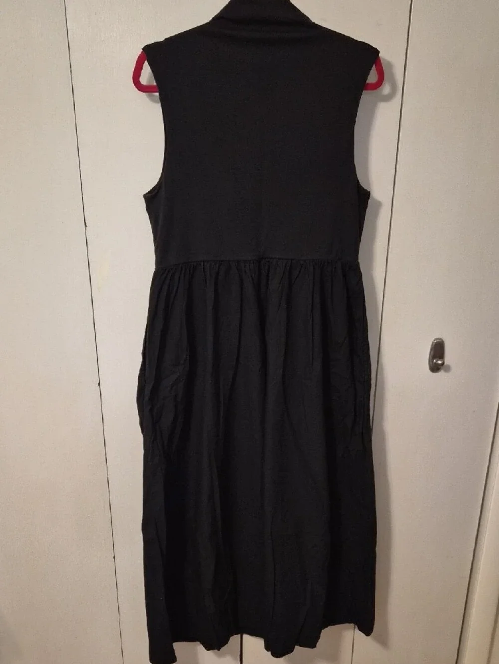 J.Crew Black Sleeveless Mock-Neck, Mixed Media, Midi Dress, Size L